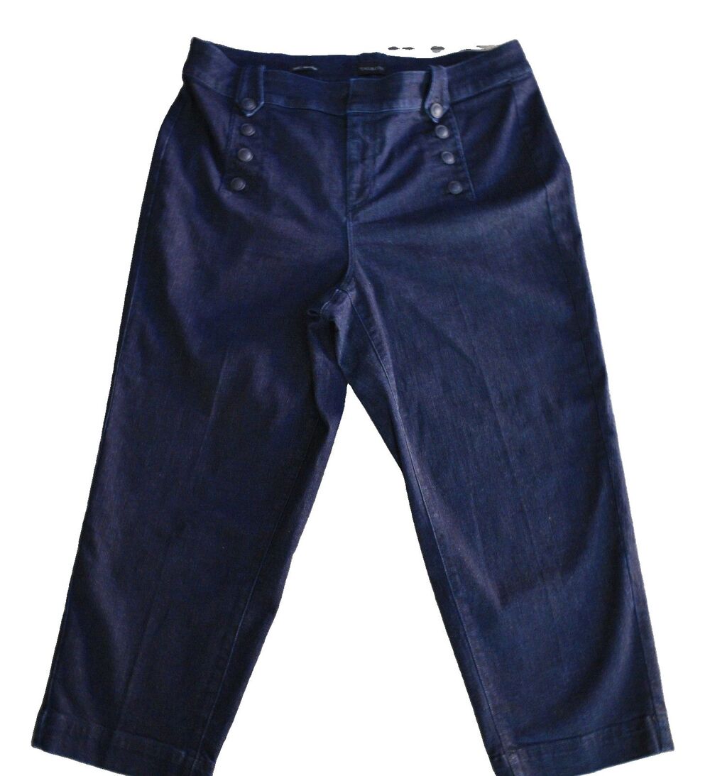 Talbots 18W Stretch Denim Sailor Jean Indigo Blue Nautical Wide Fit Casual Pants